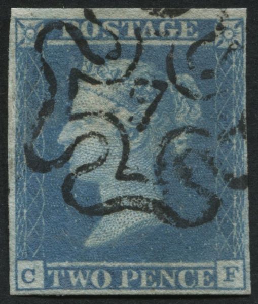 SG14f 2d Blue CF (pale shade) with super 7 London, 4 margins has a crisp cancel