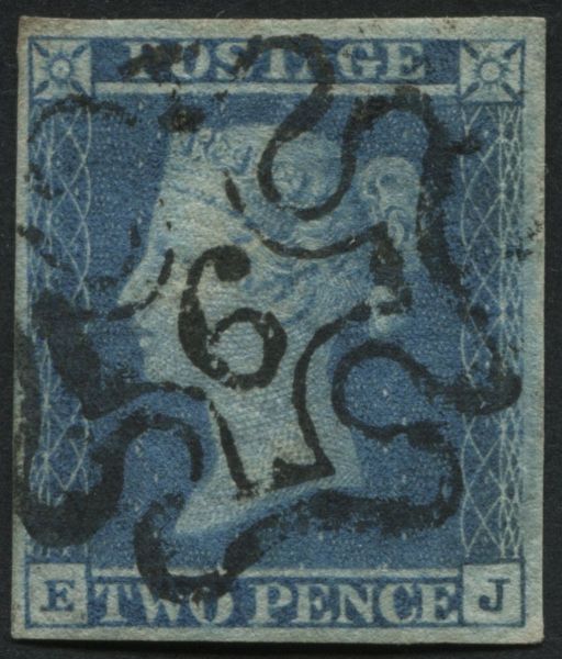 SG14f 2d Blue EJ with a complete number 5 in Maltese cross, a handsome example