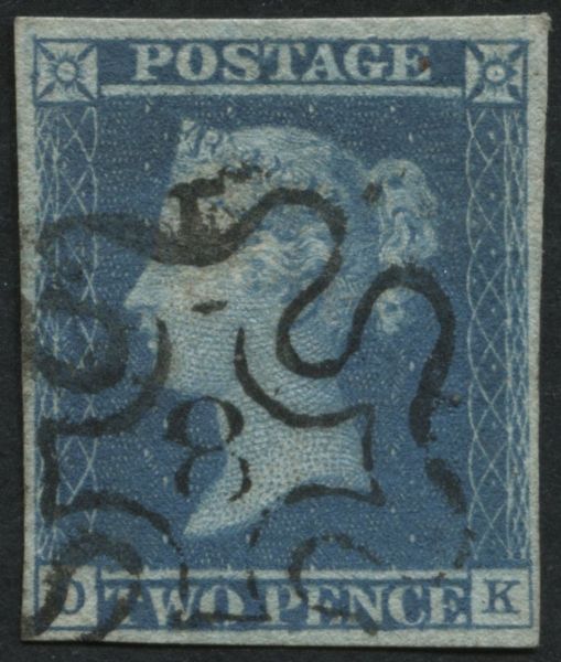 SG14f 2d Blue London number 8 cancel, 4 full margins