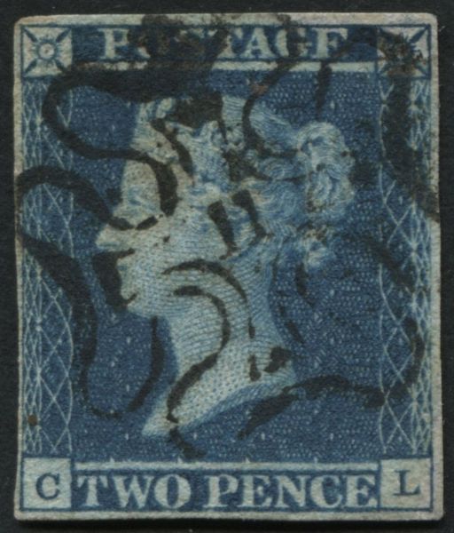 SG14f 2d Blue with London number 11 in Maltese cross and 4 full margins