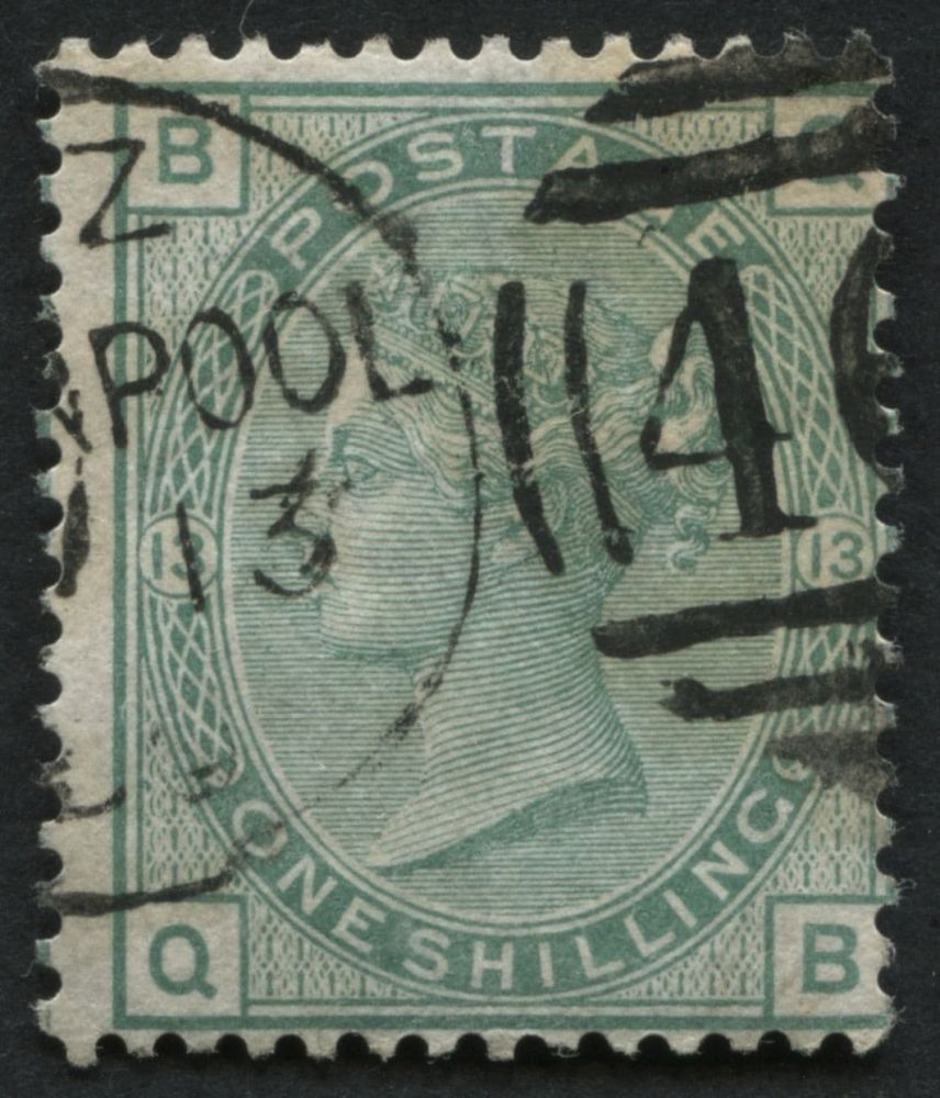 SG150 1/- Green plate 13, F/U Liverpool cds