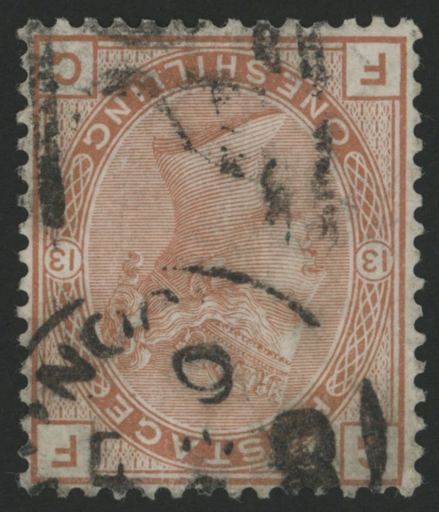 SG151wi 1/- Orange Brown plate 13 Wmk Inv F/U