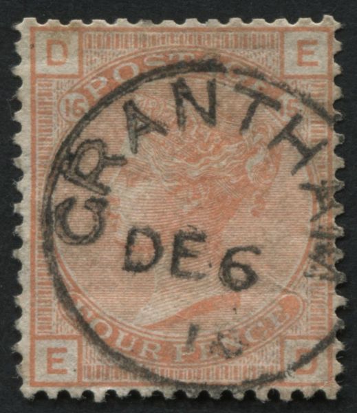 SG152 1873-80 4d Vermillion Pl.15 ED, VFU GRANTHAM /DE 6 cds