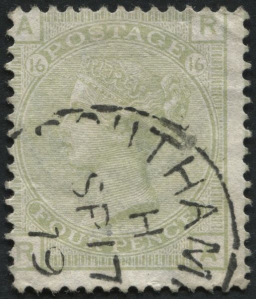 SG153 4d Sage Green plate 16, fine SOUTHAMPTON cds 1879