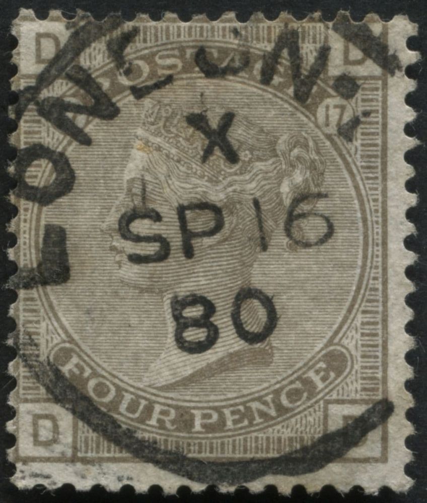 SG154 4d Grey-Brown Pl.17, F/U with LONDON cds 16.9.1880