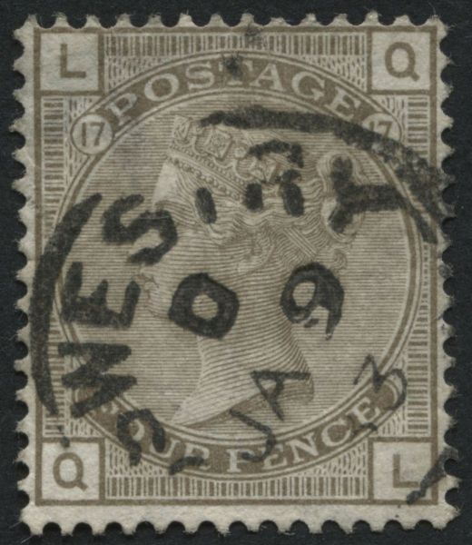 SG154 4d Grey plate 17, OSWESTRY 1883