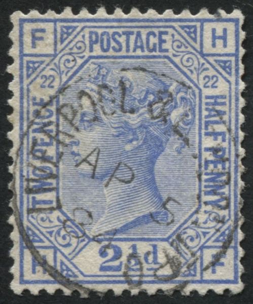 SG157 2d Blue plate 22 with excellent LIVERPOOL and LONDON TPO