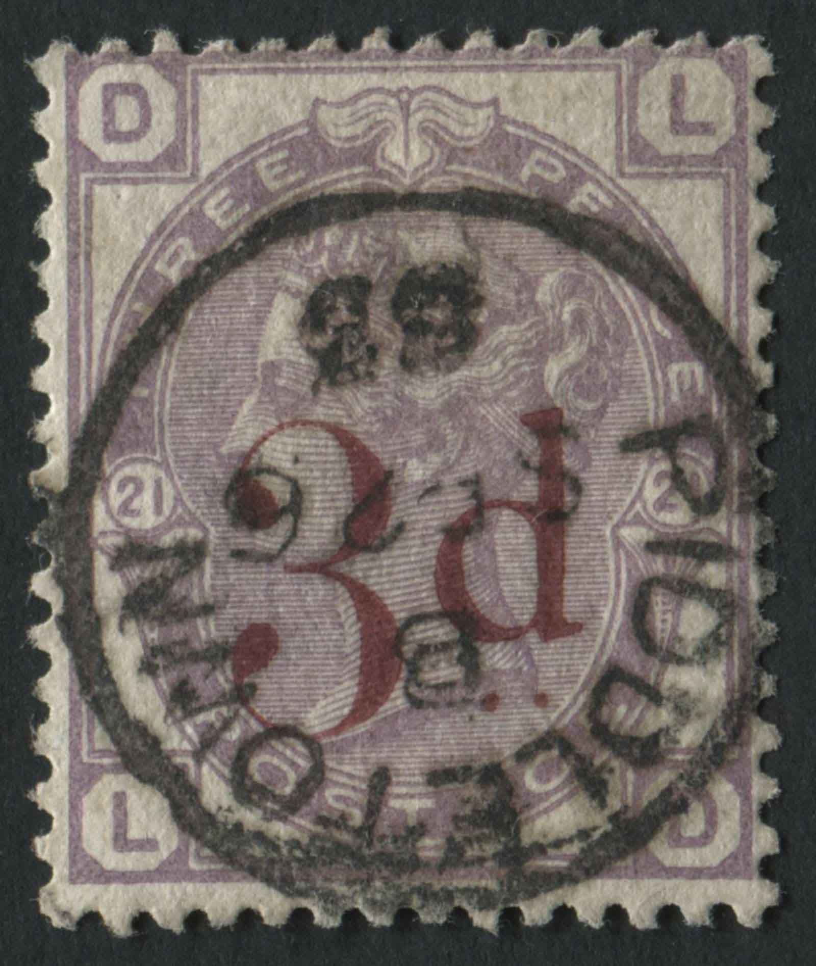 SG159 3d on 3d lilac with 100% full cancel of Piddletown 1883