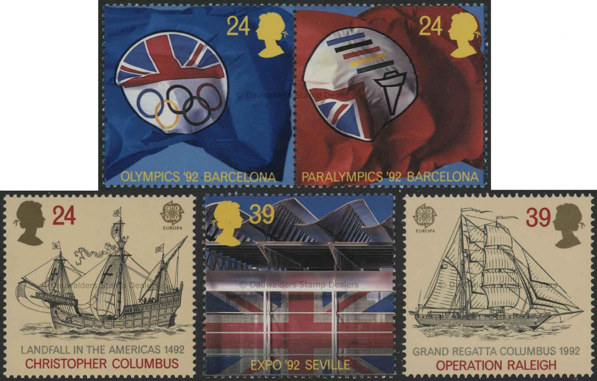 SG1615-1619 Set of 5 1992 Europa 92 (Columbus/Olympics)