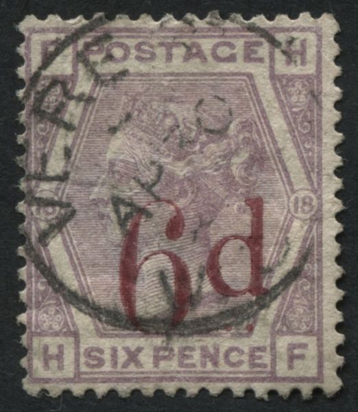 SG162 1880-83 6d on 6d Lilac HF, F/U with part cds