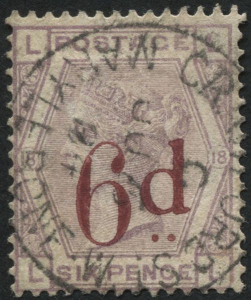 SG162 6d Lilac and Carmine Red, London cds - super!