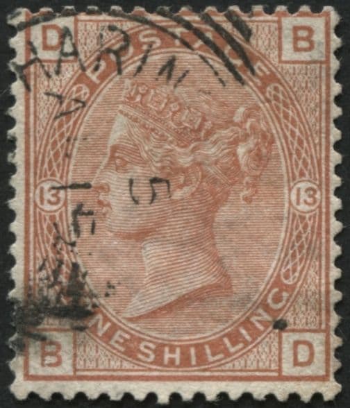 SG163 1/- Orange Brown plate 13, VF/U