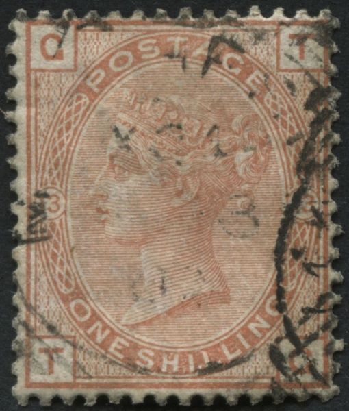 SG163 1/- Orange Brown plate 13, VF/U