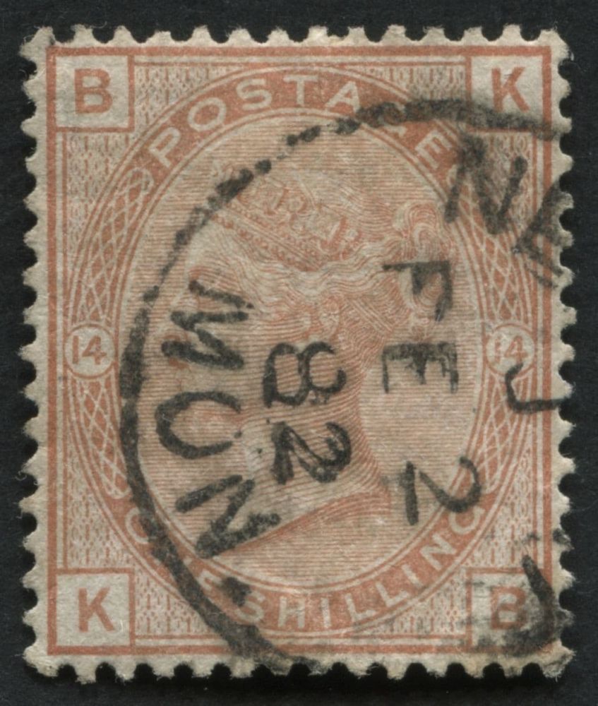 SG163 1/- plate 14, VF/U Newton 1882 cds