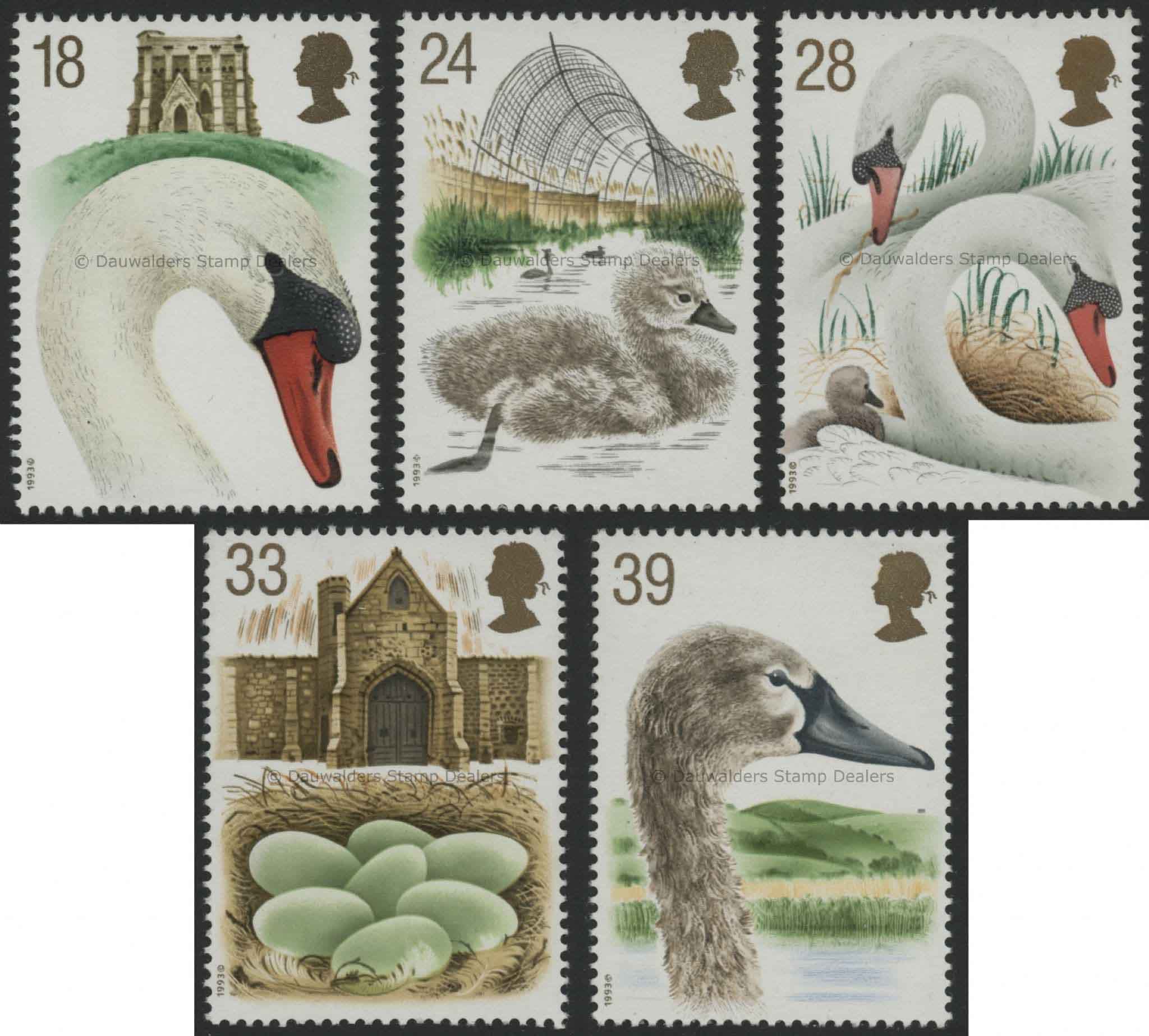 SG1639-1643 Set of 5 1993 Swans