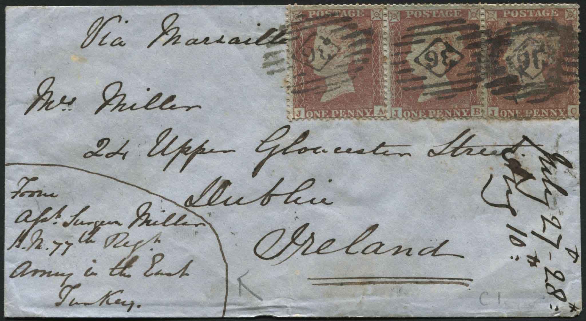 SG17 1d Red Brown Spec No. CI Pl.177, soldiers letter from CRIMEA