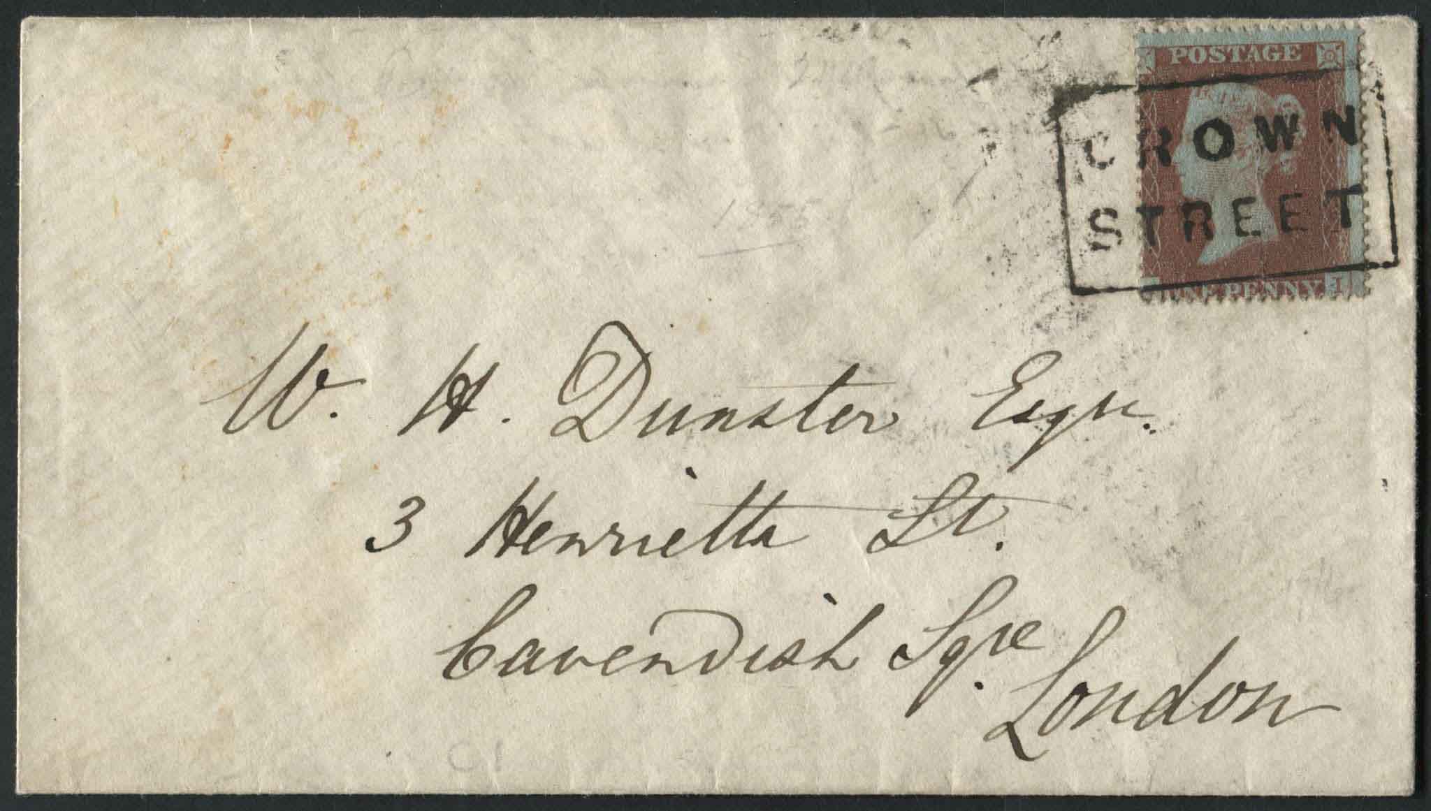 SG17 SpecCIJI 1d Red Brown on cover Glasgow to London with Crown Street boxed cancel