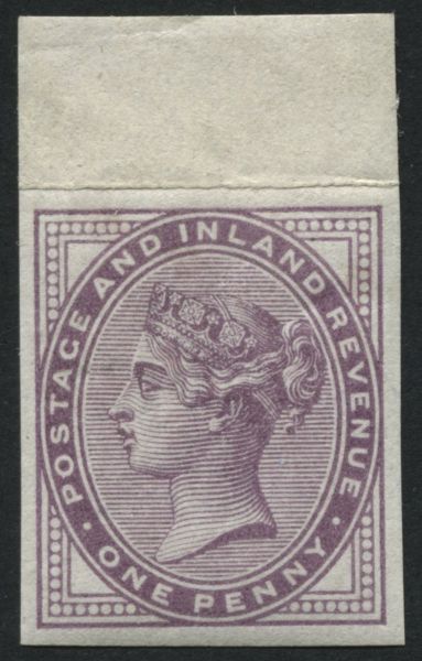 SG170 1d Lilac 14 dots imperforate top marginal imprimatur, v fine