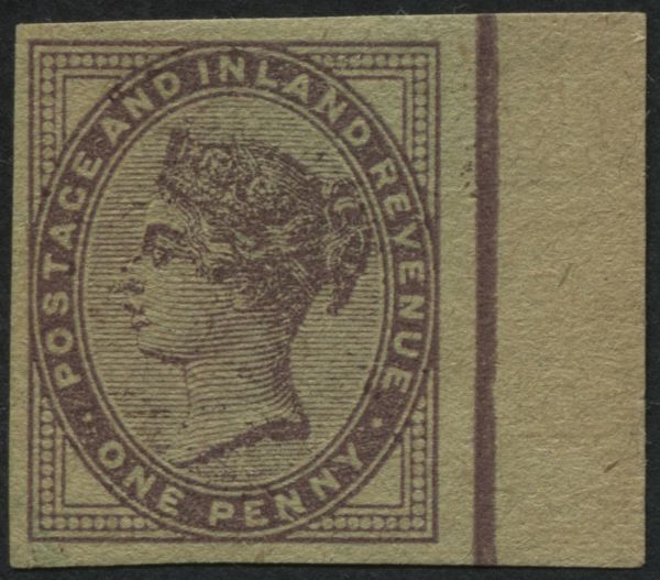 SG172 1d Lilac imperforate imprimatur on Yellowish buff paper