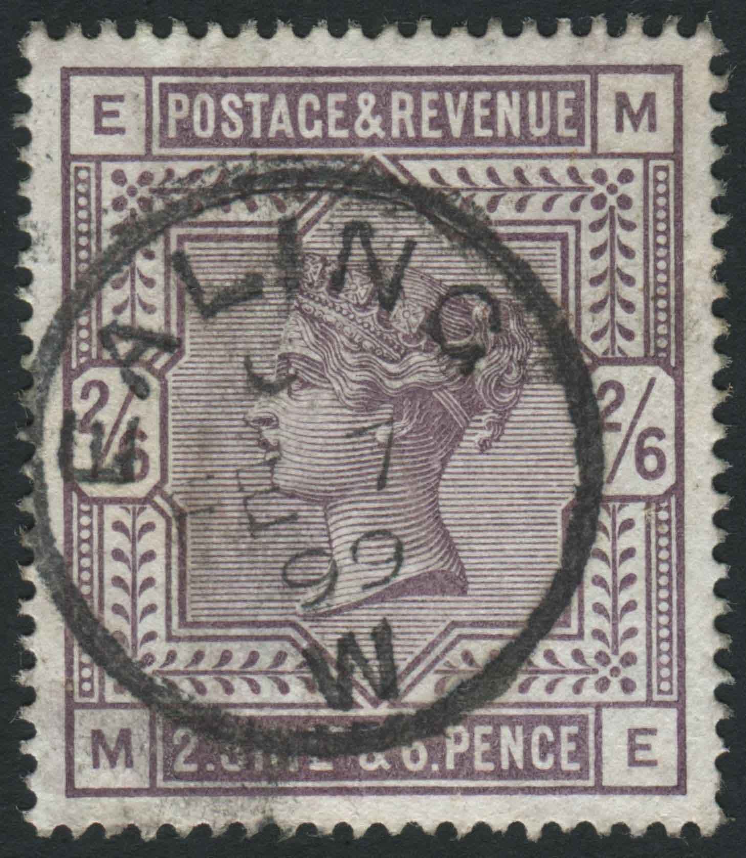 SG178 1883-84 2s6d Lilac ME central EALING/FE 7/99 cds