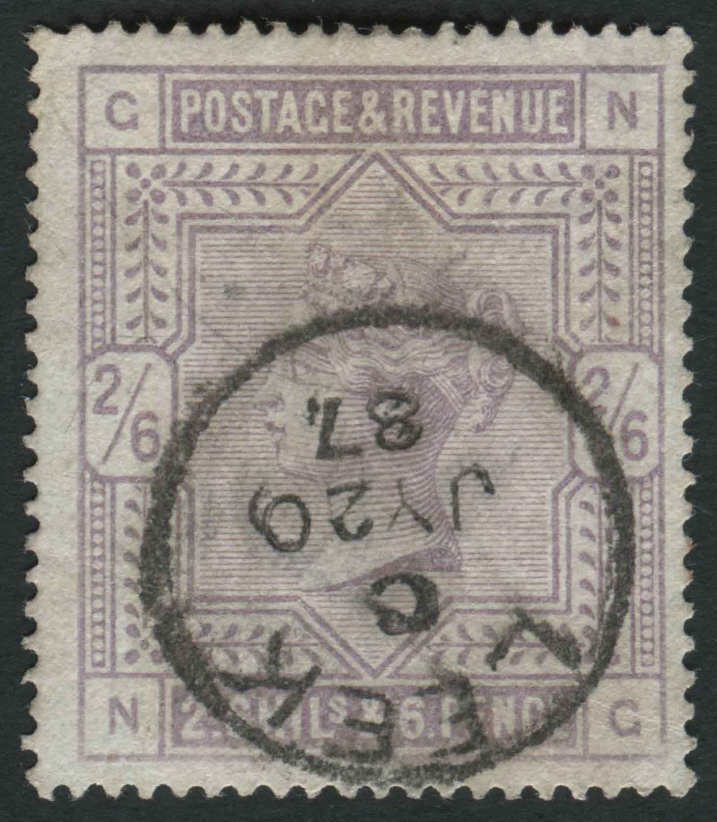 SG178 1883-84 2s6d Lilac NG F/U with central LEEK cds dated JY 29/87