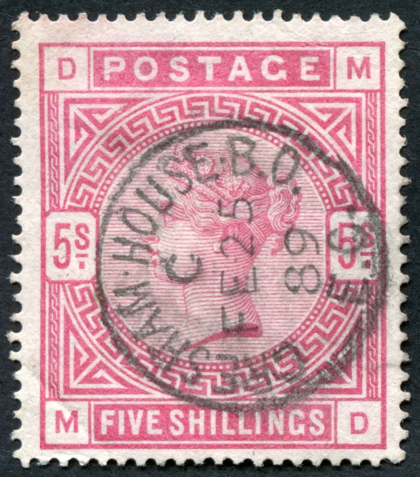 SG180 5/- Rose, complete GRESHAM HOUSE cancel, v fine