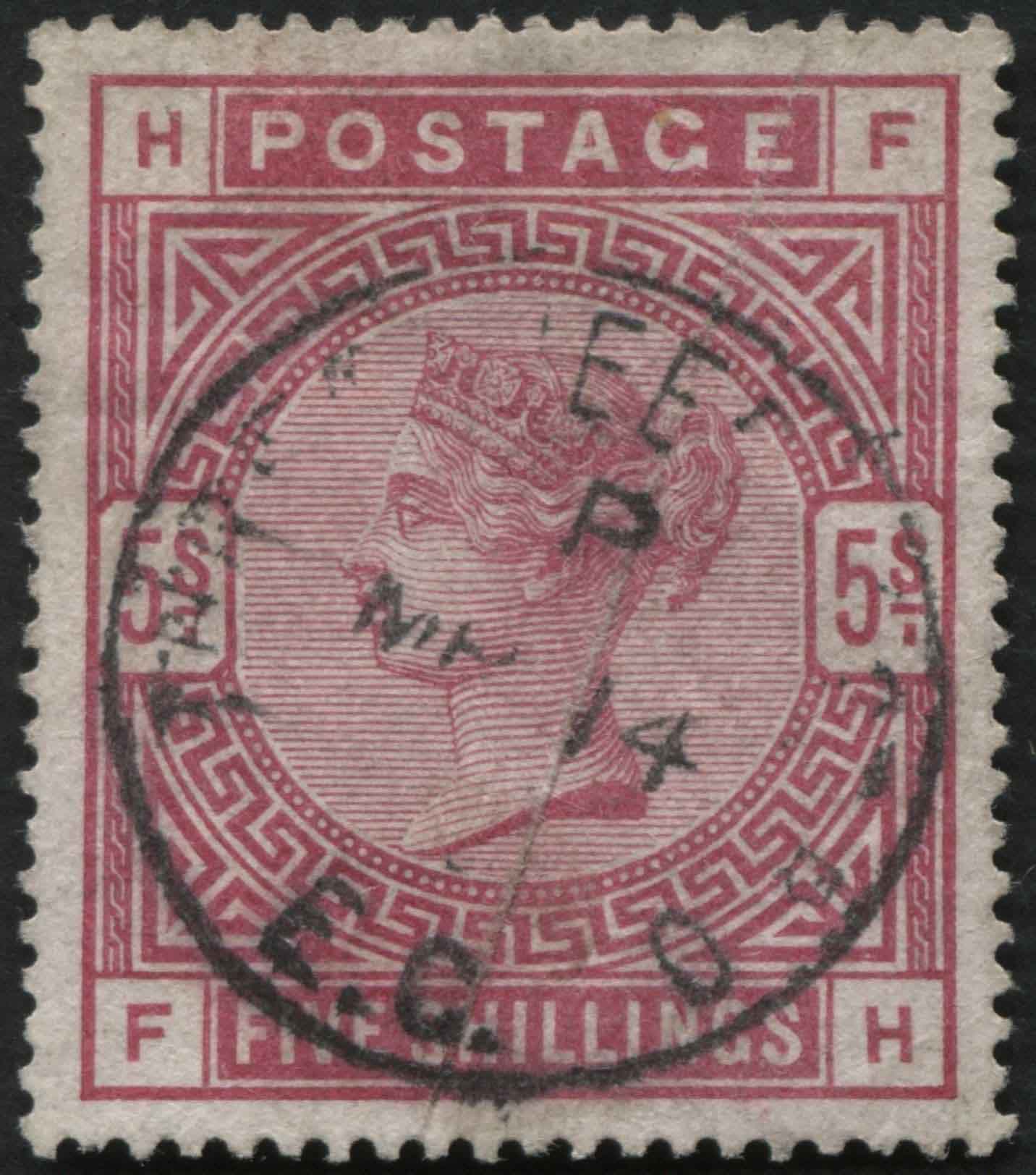 SG180 5/- Rose FH, VF/U London EC light cds, SG Cat 250+