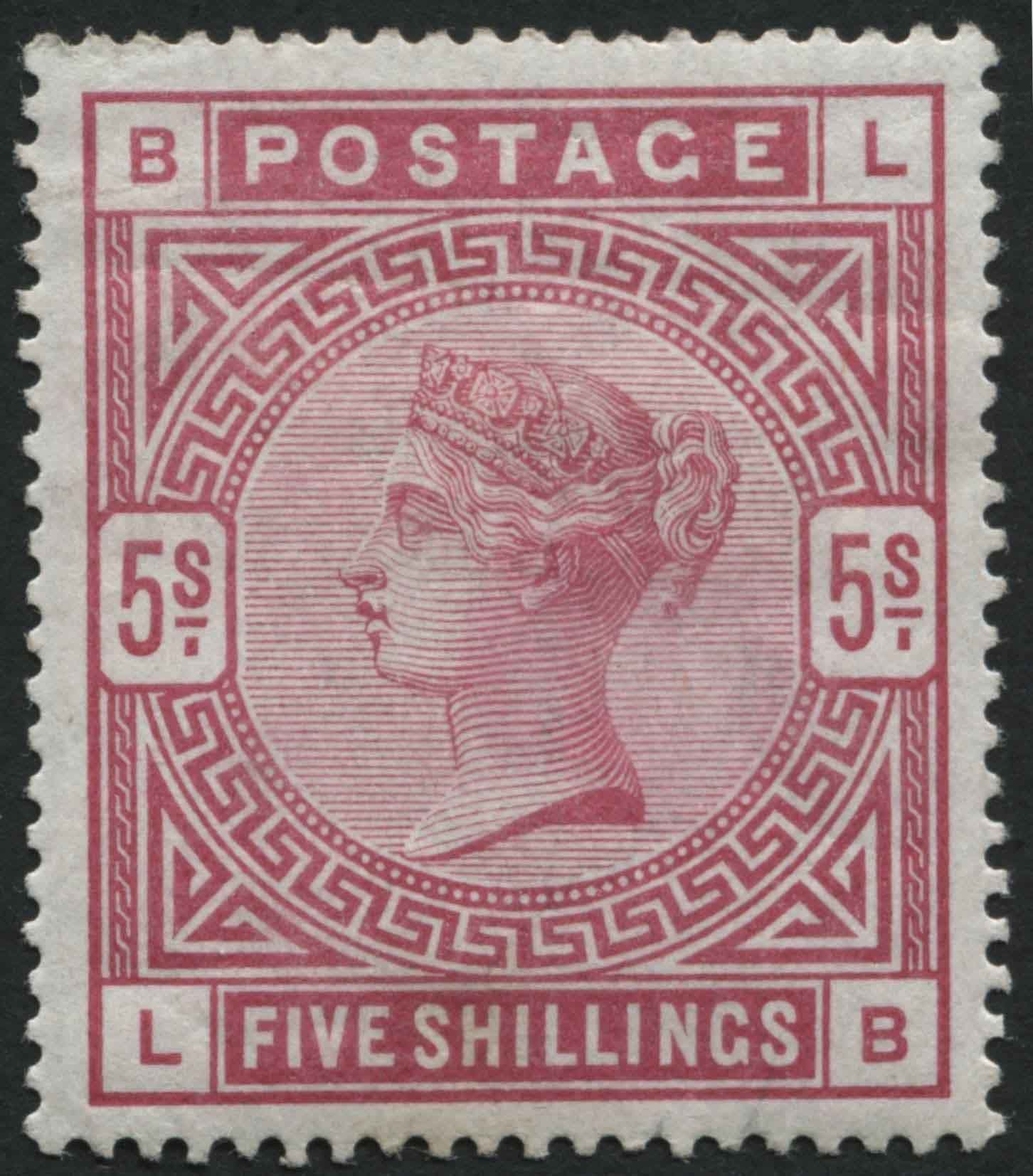 SG180 5/- Rose Red LB, fine mint perfect centring