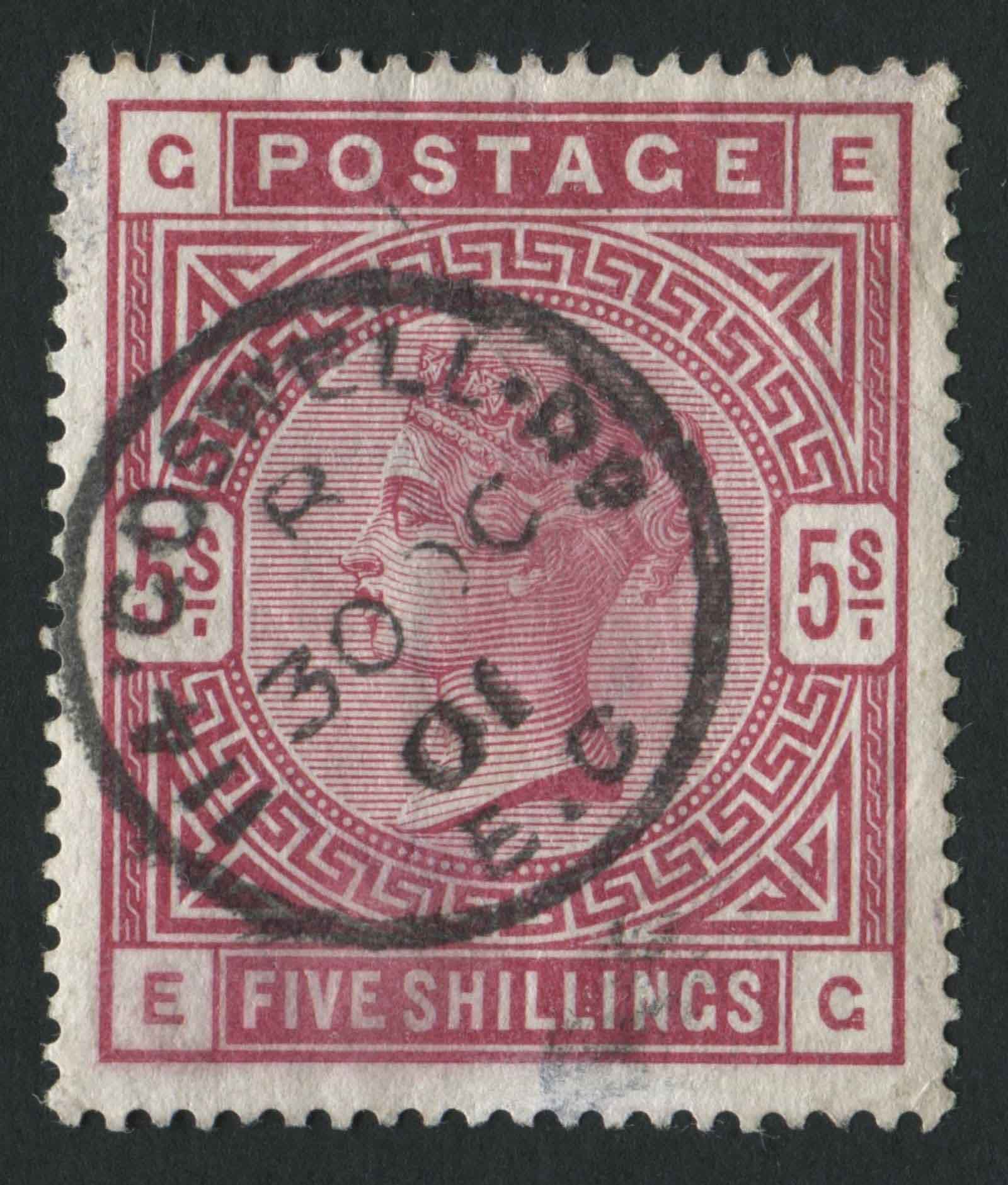 SG180 5/- Rose v fine 114 Goswell Road 1901 cds