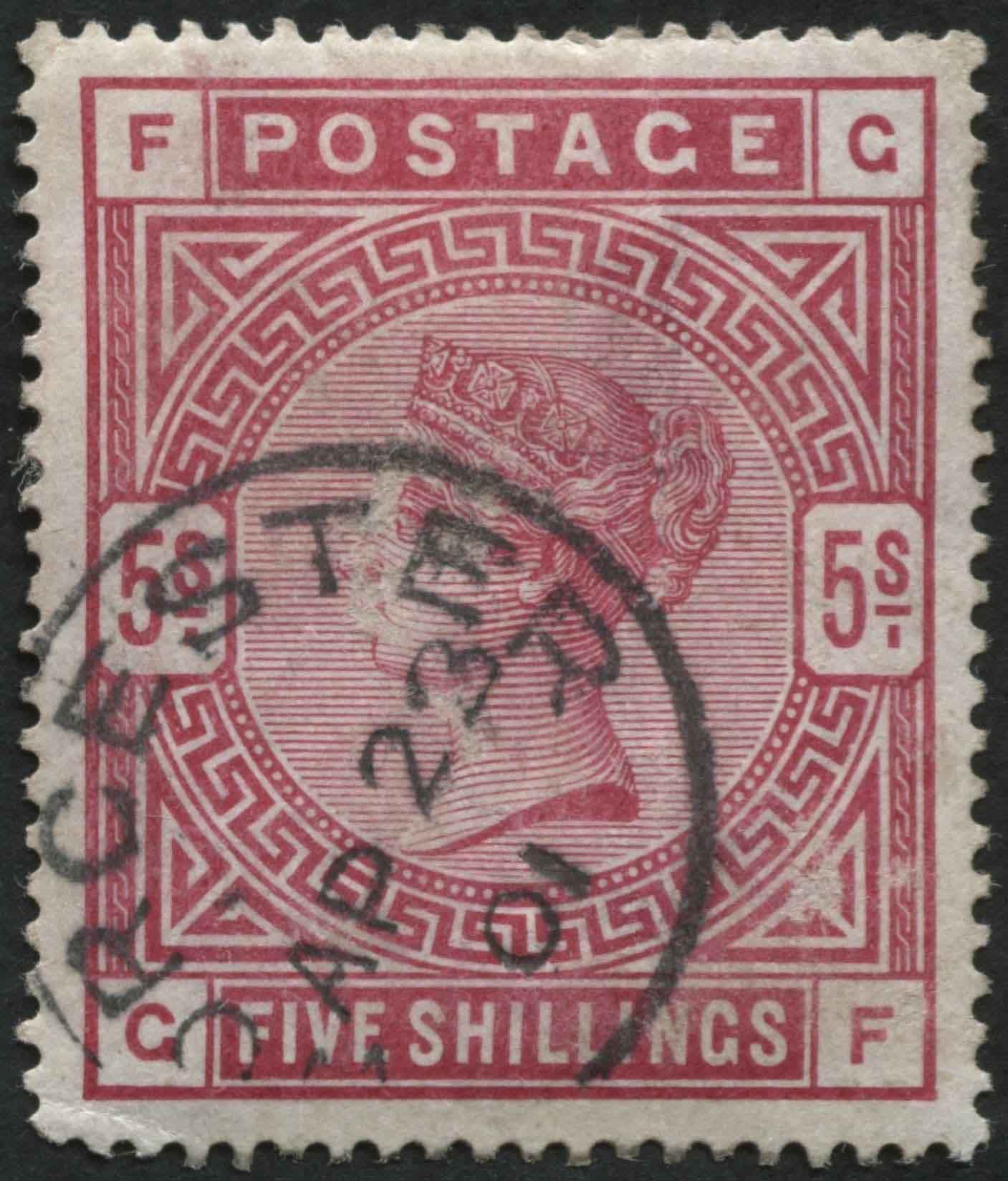 SG180 Five shillings single ring cancel WORCESTER 4.4.1901