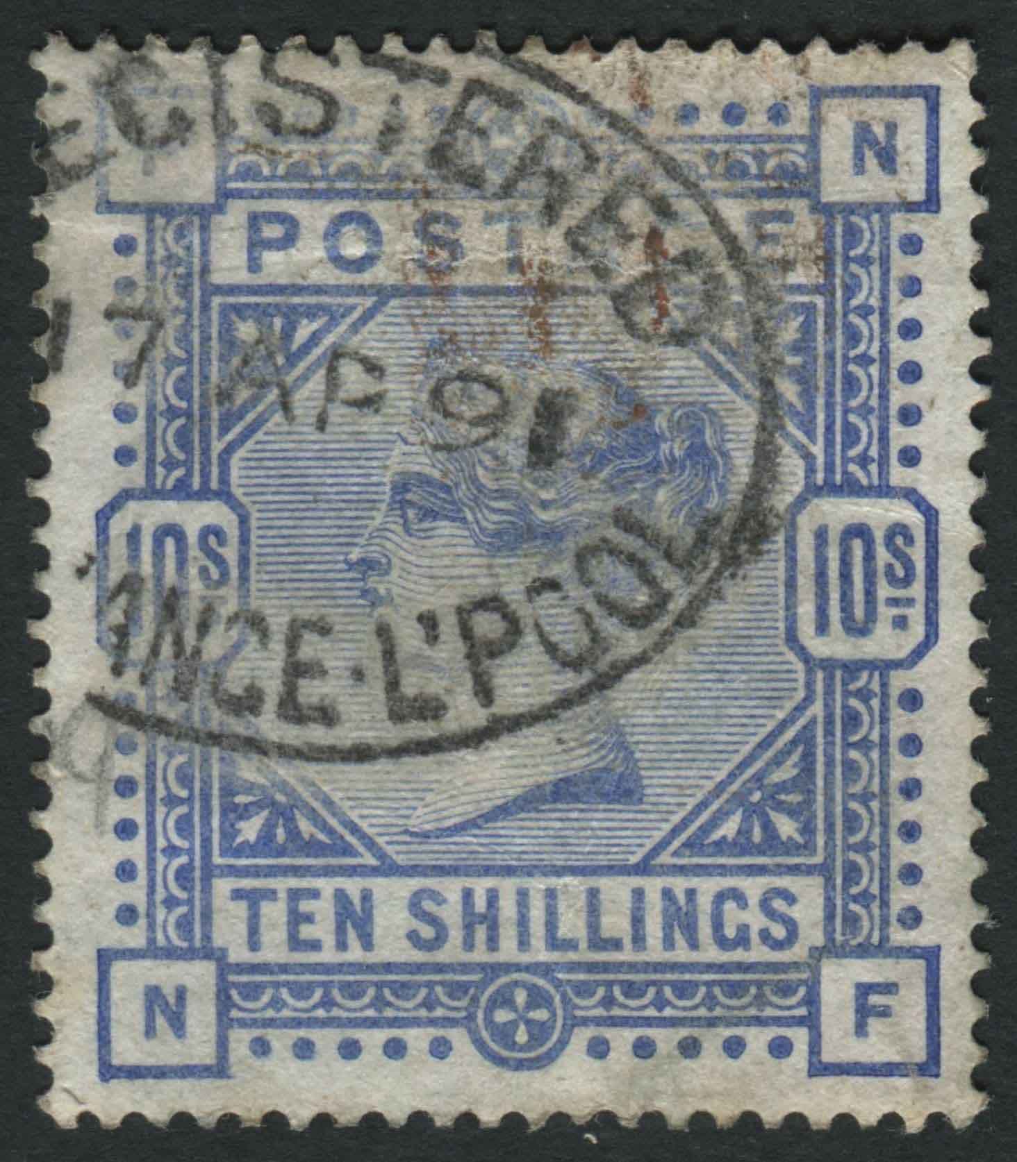 SG183 10/- Ultramarine fine Liverpool oval cancel