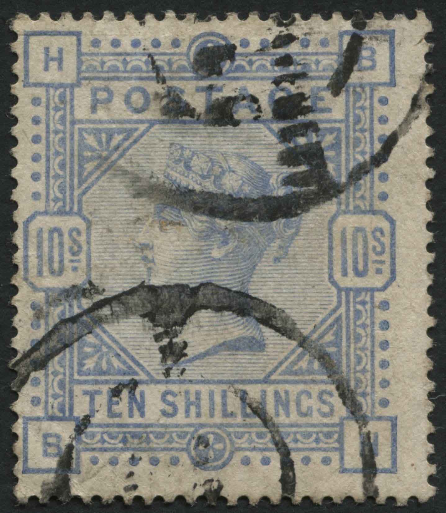 SG183a 10/- pale Blue, double ring cancel