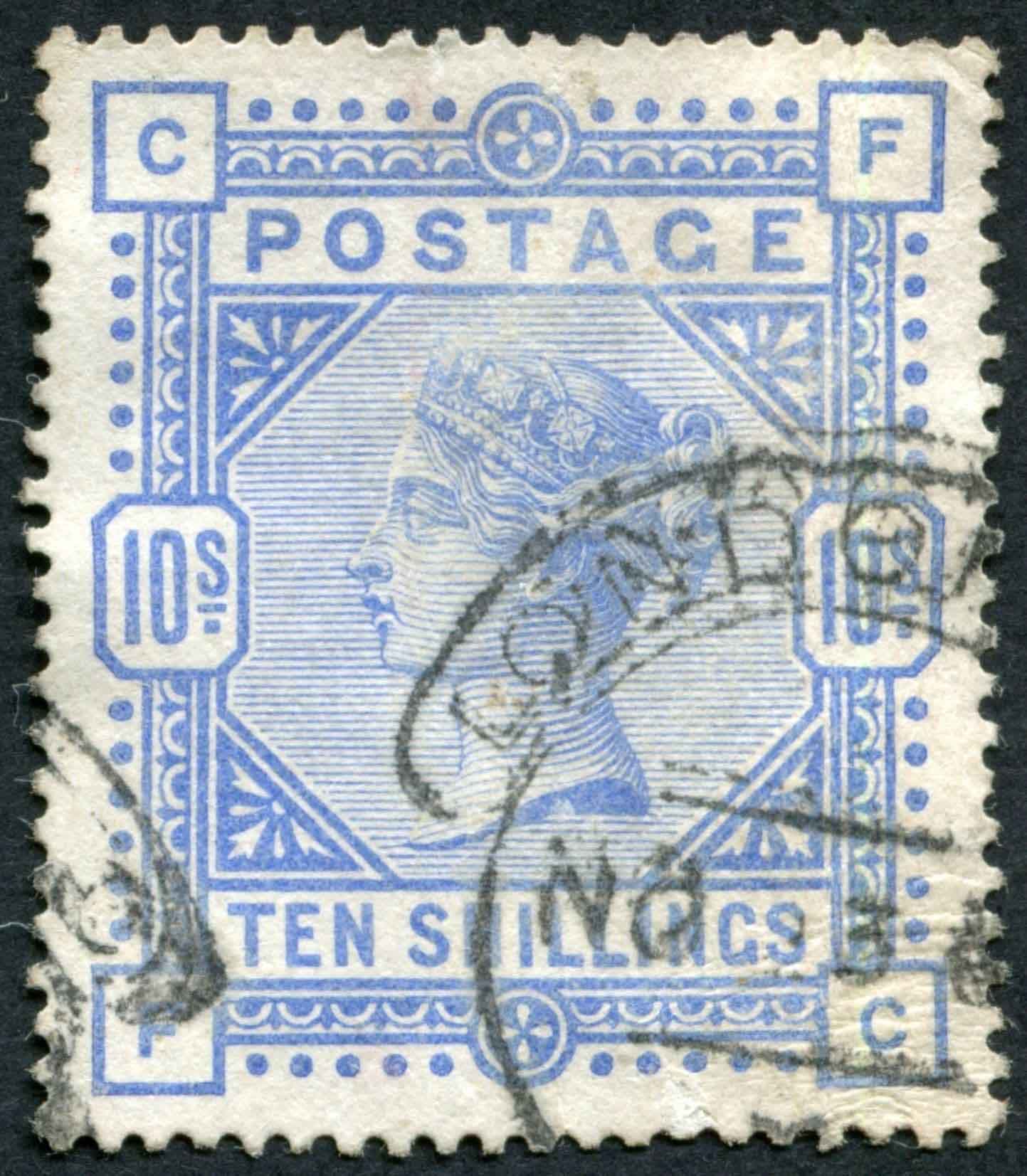 SG183a 10/- pale Ultramarine, clear profile good colour