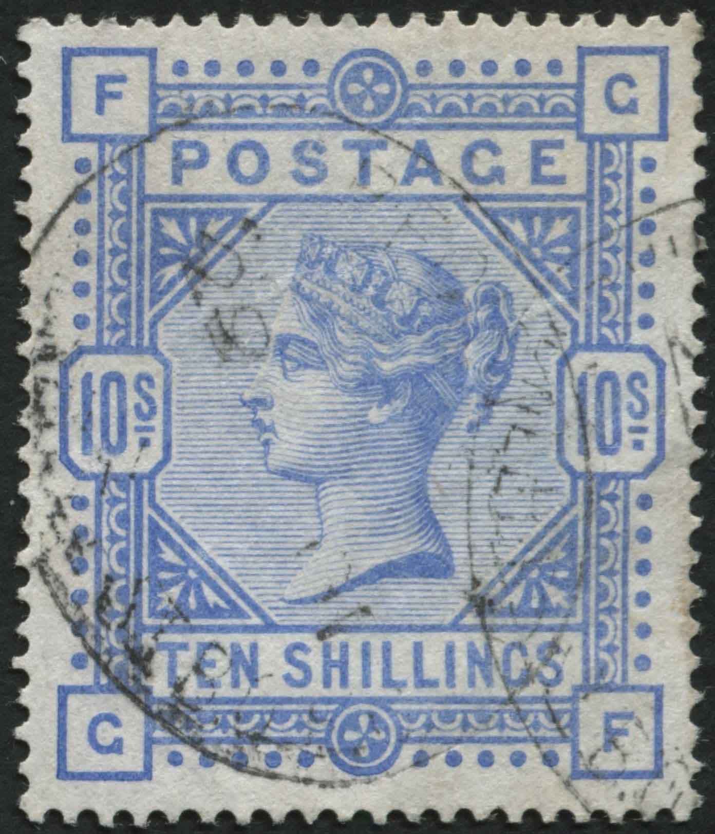 SG183a 10/- pale Ultramarine, VF/U