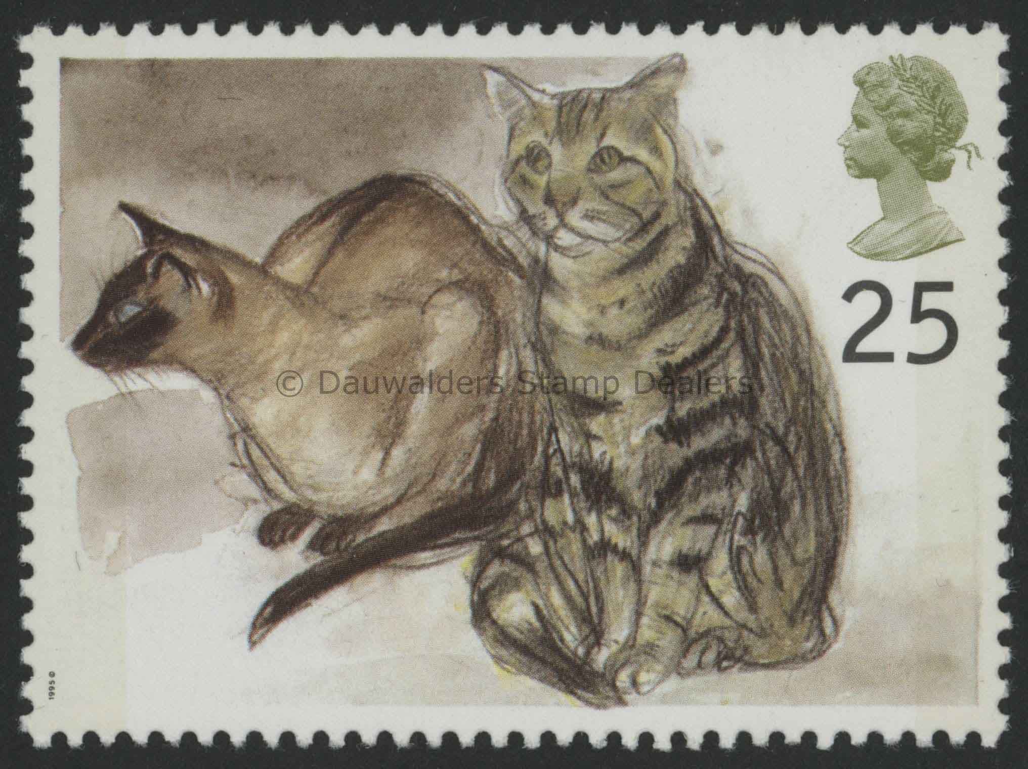 SG1849 25p Siamese and Tabby 1995 Cats