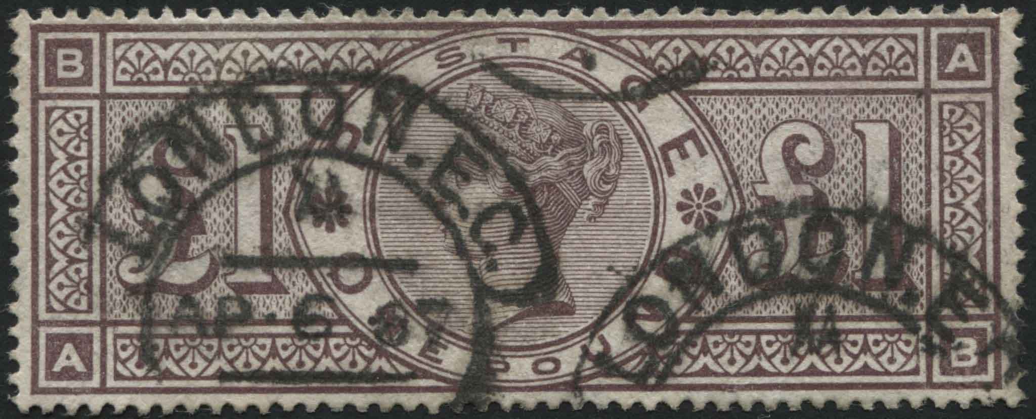 SG185 1 Brown Lilac bright colour, London double ring cancel, sold with Brandon certificate