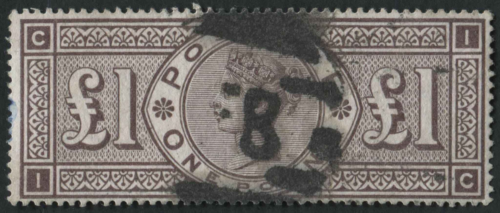 SG185 1 Brown Lilac IC very fine central part F B cancel (Foreign) Branch cancel