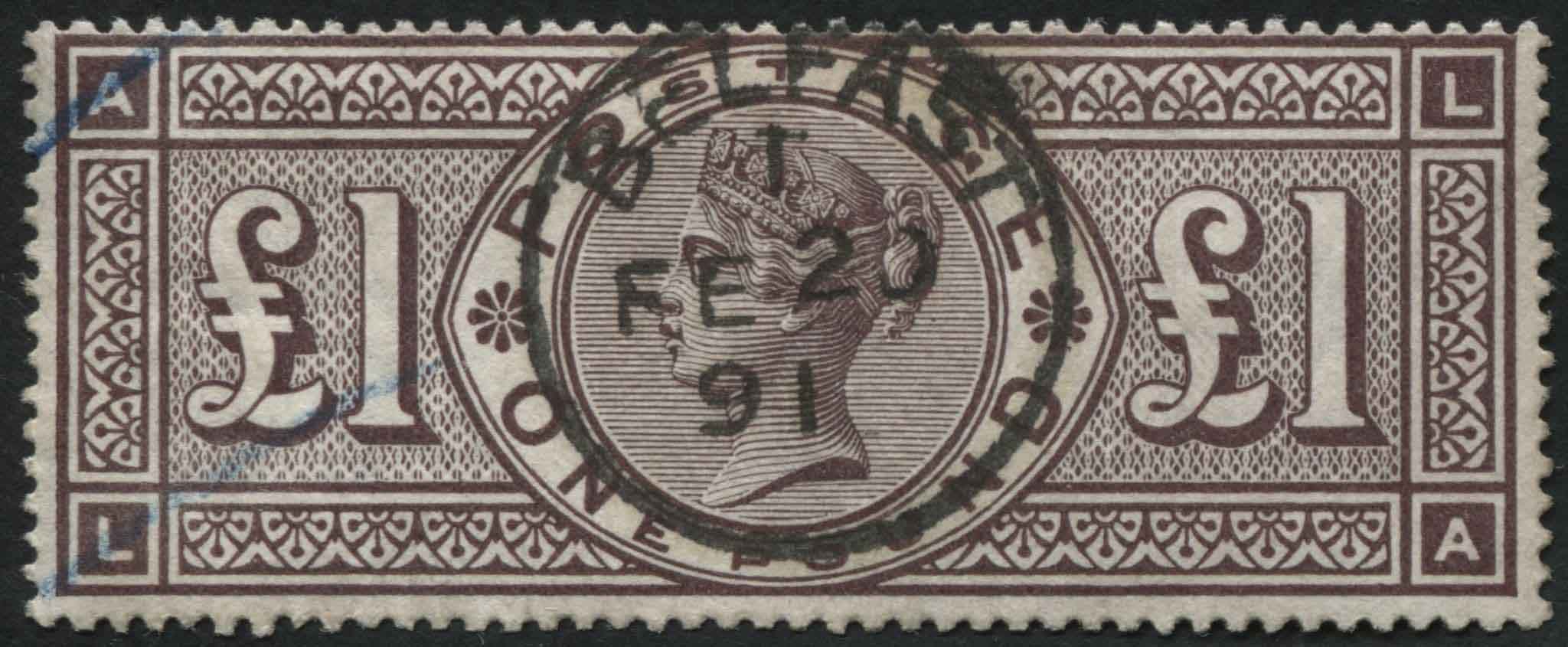 SG185 1 Brown-Lilac with rich colour, Belfast cds 20.2.1891 - SG prices this stamp at 3000+