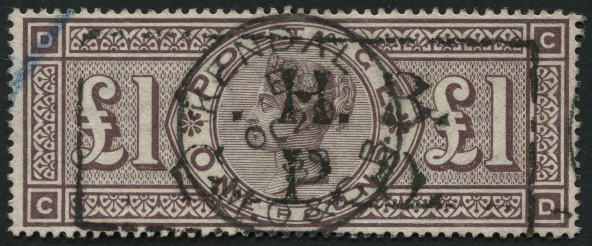 SG185 1884 1 Brown-Lilac CD Wmk crowns, F/U with Kendal cds and boxed cancellation