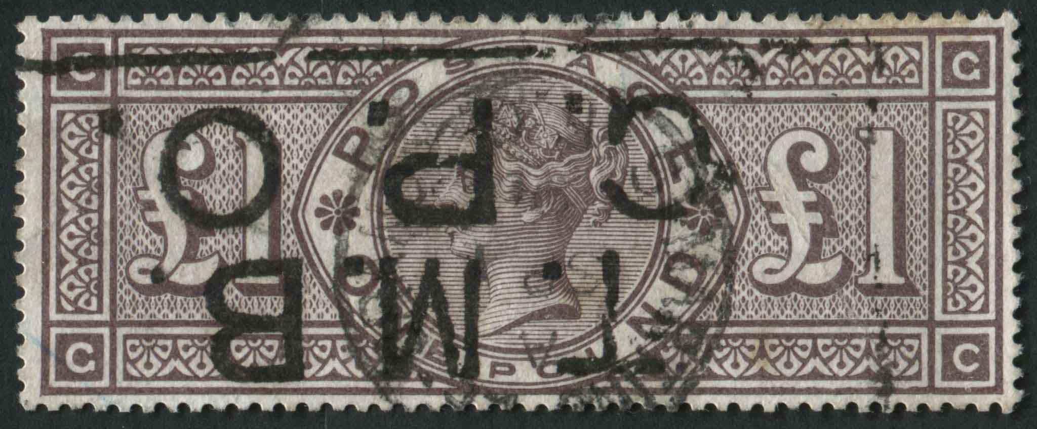 SG185 1884 1 Brown-Lilac GC Wmk Crowns, F/U with boxed TMB/GPO and cds