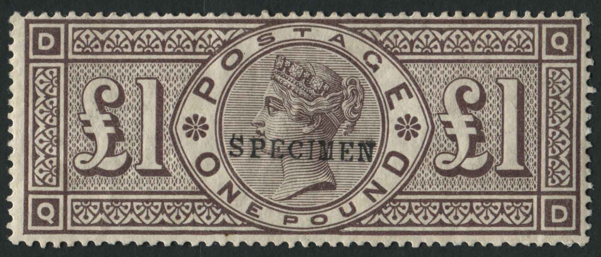 SG185s 1884 1 brown-lilac, wmk Crowns, QD, handstamped SPECIMEN, mounted mint.