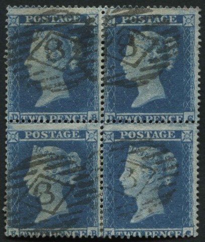 SG19 2d deep Blue SG F1 block of 4, used v fine - SG Cat 1800