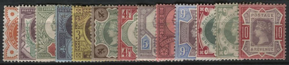 SG197-214 1887 Jubilee d-1/-, fair to v fine mint set all with good colours (14)