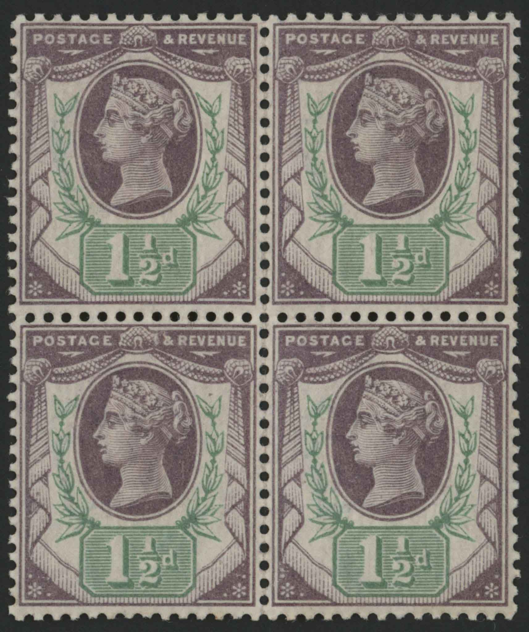 SG198 1887-92 1d dull Purple and pale Green, block of 4, U/M.