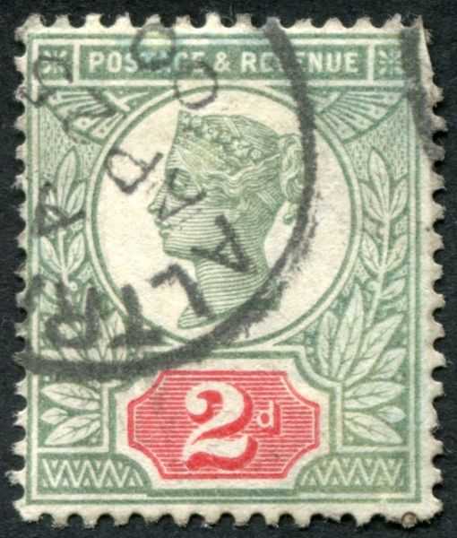 SG199 2d Scarlet and Green, 1900 ring cancel