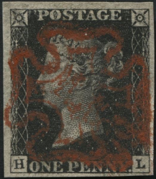 SG2 1840 1d Black plate 6 HL with v fine Orange Maltese cross, 4 large margins