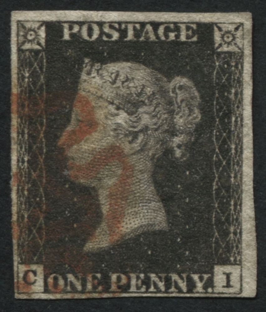 SG2 1d Black CI, letter I is low, 4 margin Pl.4 Red MX