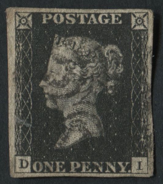 SG2 1d Black DI Pl.5 has 4 clear to good margins, clear Black Maltese cross