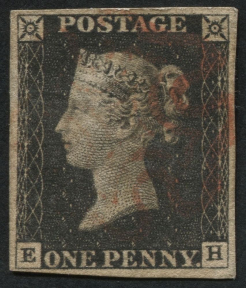 SG2 1d Black EH has 4 full margins, superbly cancelled Red Maltese cross