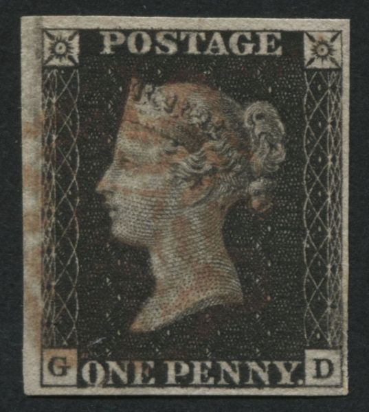 SG2 1d Black GD plate 8 very attractive, clear to large margins pale Rose Red Maltese cross